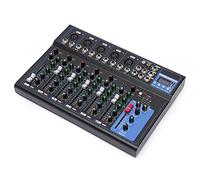 Begoniape Mezclador de audio de 7 canales, 48 V USB, Bluetooth, consola mezcladora, compatible con varios dispositivos, ecualizador con amplificador de micrófono, interfaz de audio estéreo Dj