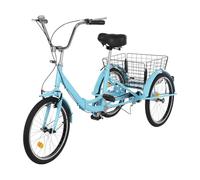 Begoniape Triciclo plegable para adultos, 50 cm, azul, triciclo urbano, 3 ruedas con cesta de la compra, triciclo para adultos y personas mayores, de acero al carbono, para diferentes carreteras