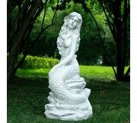 BEGORGEO 20" H Mermaid on Ocean Rock Garden Statue Resin Outdoor Sculpture Large Outside Decor for Lawn Patio Pool Home Ornament Large Mermaid Figurine Collectible Nautical Fairy Tale