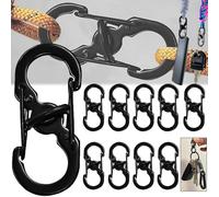 Begpoee 10 mosquetones S inoxidable, mini, para montañismo, senderismo y equitación (negro)