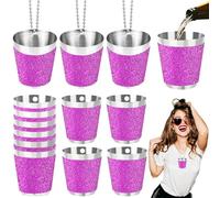 Begpoee 12 Piezas Vasos de Chupito de 30 ml de Acero Inoxidable Morado, Vasos de Chupito para Colgar, Para Celebraciones de Bodas, Carnavales y Fiestas al Aire Libre(4,2 x 3,7 cm, Morado + Plata)