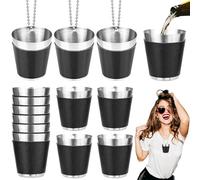 Begpoee 12 Piezas Vasos de Chupito de 30 ml de Acero Inoxidable Negro, Vasos de Chupito para Colgar, Para Celebraciones de Bodas, Carnavales y Fiestas al Aire Libre(4,2 x 3,7 cm, Negro + Plata)