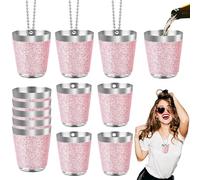 Begpoee 12 Piezas Vasos de Chupito de 30 ml de Acero Inoxidable Rosa, Vasos de Chupito para Colgar, Para Celebraciones de Bodas, Carnavales y Fiestas al Aire Libre(4,2 x 3,7 cm, Rosa + Plata)