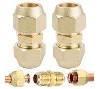 Begpoee 2 Piezas Boquilla Doble para Tubos de Cobre, Extensión de Tubo de Cobre para Aire Acondicionado de 5/8 Pulgadas, Con Nuez, Tuercas de Unión de Línea de Refrigerante(Oro)