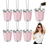 Begpoee 6 Piezas Vasos de Chupito de 30 ml de Acero Inoxidable Rosa, Vasos de Chupito para Colgar, Para Celebraciones de Bodas, Carnavales y Fiestas al Aire Libre(4,2 x 3,7 cm, Rosa + Plata)