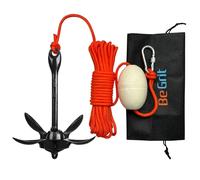BeGrit Ancla Kayak 1,5kg Kit de Ancla Barco Plegable Pequeña para Moto de Agua Jet Ski Anclaje Agua de Acero Zincado con Cuerda Flotante de 10m y Bolsa de Transporte para Zodiac Capa Barca, Nero