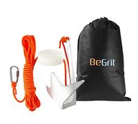 BeGrit - Kit de anclaje de acero galvanizado para barco pequeño, tipo Bruce, anclaje de garra de 1 kg, cuerda de remolque de 10 m, para canoa, motos de agua, surf a remo y tabla de paddle surf