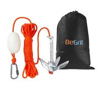 BeGrit Kit de Anclaje de Barco pequeño Plegable de Acero al Carbono para Canoa, Jet ski Sup y Tabla de Remo, 1.5 Libras con Bolsa de Transporte de Cuerda de Remolque de Anclaje de 32.8 pies