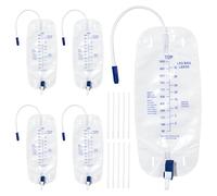 BeHerk Bolsas de drenaje urinario de 1000 ml/cc, paquete de 5 bolsas de catéter con válvula antirreflujo, correas de tela ajustables, diseño de tapa de fácil drenaje, empaquetadas individualmente