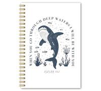BEHIFL Cuaderno cristiano con espiral de tiburón ballena, cuaderno bíblico Isaías 43:2 para tomar notas, diario de oración para mujeres y hombres, diario religioso de playa costera para escribir, 14.0