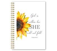 BEHIFL Cuaderno cristiano en espiral con girasol, diario bíblico para mujeres, God Is Within Her She Will Not Fall, cuaderno inspirador de las Escrituras, diario de notas de iglesia, 14.0 x 21.9 cm