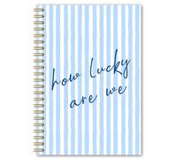 BEHIFL Cuaderno inspirador en espiral a rayas azules, con texto en inglés "How Lucky Are We", diario de afirmación positiva para mujeres, suministros de oficina azules, 14 x 21 cm