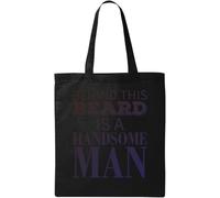 Behind This Beard is a Handsome Man - Bolsa de algodón ecológico natural con eslogan negro, Black, Talla única
