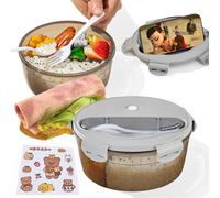 Behiruch Fiambrera redonda, caja Bento para microondas, con compartimentos separadores, fiambrera con cubiertos, fiambrera a prueba de fugas, caja de almuerzo, para niños y adultos, para(Gris)