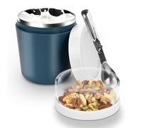 Behiruch Taza de Cereales 500ml + 220ml, Acero inoxidable vaso de yogur con Cuchara, Reutilizable Sin BPA, Compartimentos Separados para el Viaje, la Escuela, Oficina (Azul)