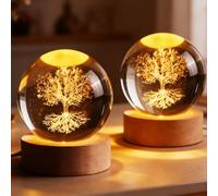 Behogan 2 bolas de cristal decorativas: 6 cm de cristal blanco con base de madera, bola de cristal grabada con láser, bola de cristal 3D, bola de cristal, para regalo y decoración de habitaciones