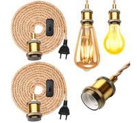 Behogan 2 colgantes vintage con enchufes, cables E27, guirnaldas luminosas, cables con interruptor y enchufes de cuerda de cáñamo de 4,6 m, suspensiones de un solo cable de montaje