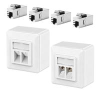 Behogan 2 enchufes de red universales, empotrables o empotrados, 2 enchufes LAN RJ45, 4 módulos Keystone CAT7, 10 Gigabit Ethernet LAN Lata, conector para cable de red, color blanco