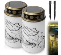 Behogan 2 velas solares LED para tumba, velas LED para tumba, velas impermeables para cementerio, funcionan con energía solar con sensor de luz, 7,2 x 11,8 cm, color blanco