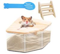 Behogan Baño para hámster, baño de arena transparente para hámsters, baño de arena para hámsters con escalera y pala, escalera de hámster, baño de arena para hámsters o mascotas pequeñas (pentagon)