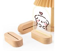 Behogan Base de luz LED de madera: 3 unidades, ovalada de madera, base de exhibición LED, base de madera iluminada por USB, soporte de pantalla de cristal acrílico, para decoración de salón, resina