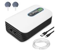 Behogan Bomba de aire para acuario, bomba de oxígeno recargable de 3 W con doble salida, bomba de oxígeno silenciosa para acuario, flujo ajustable, acuario para pesca al aire libre y cortes de energía