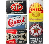 Behogan Juego de 5 Placas de Metal Retro para Garaje, 20 x 30 cm, Decoración Vintage, No Requiere Perforación, Exquisita Artesanía y Colores Vivos, Regalo Ideal para Amantes del Retro