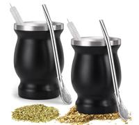 Behogan Juego de té Yerba Mate de 2 unidades: juego de té mate de doble pared de acero inoxidable con cuchara de pajita y cepillo de limpieza, aislamiento térmico para té mate, café, leche y zumo