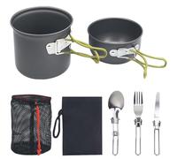 Behogan Juego de utensilios de cocina para camping, olla plegable para camping al aire libre con tenedor plegable, ollas de camping, vajilla de camping de aluminio con asas plegables para 1-2 personas