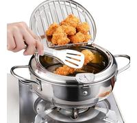 Behogan Olla para freír en estilo japonés, 2,2 l, 20 cm, freidora tempura japonesa, con termómetro, olla de acero inoxidable, olla de acero inoxidable 304, olla para freír para cocinar patatas fritas