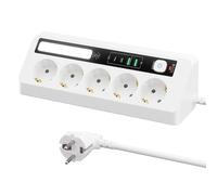 Behogan Regleta de esquinas: enchufe múltiple de 5 enchufes con 2 USB A y 2 Type-C, enchufe de esquina con interruptor, cable alargador de 2 m para escritorio, esquinas, color blanco