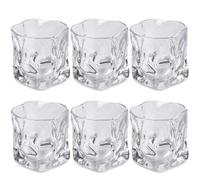 Behogan Set de 6 Vasos: 200ml Vasos de Whisky de Cristal Irregulares Vasos Tumbler Vasos Long Drink Vasos para Café Helado Vasos para Cócteles Agua Té Café Zumo Vasos de Ron (Transparente)