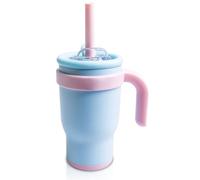 Behogan Taza térmica para niños con pajita: vaso de 420 ml con tapa, vaso con asa para niños, taza de coche, vaso térmico, taza de café para bebidas calientes y frías