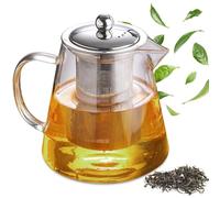 Behogan Tetera de cristal, tetera de 1,3 L con colador, cristal de borosilicato, protección contra sobrecalentamiento, infusor de té para hojas sueltas, tetera de cristal, ideal para preparar té