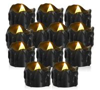 Behogan Velas de té LED negras: 12 velas sin llama a pilas con efecto lágrima, parpadeo amarillo cálido realista velas eléctricas para decoración del hogar de Halloween