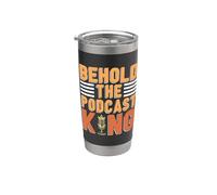 Behold The Podcast King Podcast Host Micrófono Podcasting Vaso térmico de acero inoxidable de doble pared