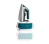 BEHOME Centro de Planchado con Caldera de Vapor Continuo, placa de cerámica 2250 W, capacidad 1,5 l, Filtro Antical incluido, base enrollacables, color gris oscuro, blanco y azul