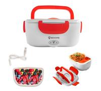 BEHOME Fiambrera Electrica Portátil con 2 Recipientes Extraíbles 1,5 litros | Calentador Eléctrico con Compartimento para Cubiertos y Cuchara (Rojo)