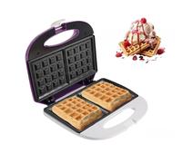 BEHOME Gofrera para Gofres con Placa Antiadherente, Pies Antideslizantes, 800W, máquina para 4 gofres a la vez, morado y blanco