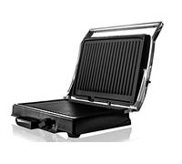BEHOME Parrilla eléctrica con doble placa de hierro fundido antiadherente, 1800 W, barbacoa eléctrica, temperatura regulable y bandeja recogegrasas