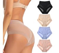 behound High Waist Ice Silk Seamless Shaping Briefs - 3 Pack Plus Size Womens Silky Breathable Tummy Control Butt Lifting Panties (L,4 Pcs)