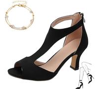 behound Nevriz Orthopedic High Heels For Women,Open Toe Pump Heel Sandals,Dress Shoes For Women Low Heels Comfortable (37,Black)