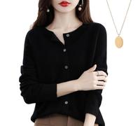 behound Women's Cashmere Cardigan Sweater, Cashmere Button Front Long Sleeve Crewneck Knit Cardigan Sweater (S,Black)
