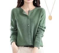 behound Women's Cashmere Cardigan Sweater, Cashmere Button Front Long Sleeve Crewneck Knit Cardigan Sweater (M,Pine Green)