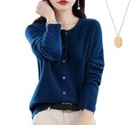 behound Women's Cashmere Cardigan Sweater, Cashmere Button Front Long Sleeve Crewneck Knit Cardigan Sweater (L,Algae Blue)