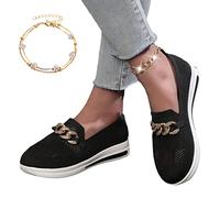 behound Women's Woven Breathable Orthopedic Wedge Sneakers, Comfortable Platform Orthopedic Sneakers for Women, Women’s Orthopedic Walking Shoes (38,Black)