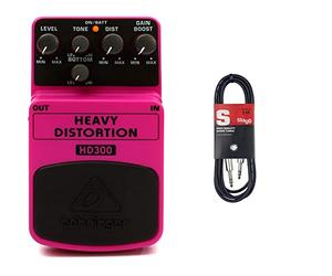 Behringer HEAVY DISTORTION HD300 Pedal de efectos de distorsión de metales pesados & Stagg SAC3PS DL - Cable para instrumentos (simétrico, 3 m) color negro