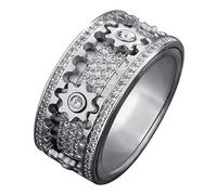 BEIBEINOYA Anillo de engranaje giratorio para hombre, anillo mecánico de oro de 14 quilates con moissanita, joyería cinética móvil, regalo único para hombre, Metal, Moissanita Zirconia cúbica
