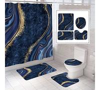 beifivcl Juego de 4 Cortinas de Ducha de mármol de Lujo, Juego de baño con Cortina de Ducha, Alfombra de Tapa de Inodoro, tapete de Contorno y tapete de baño, Cortina de Ducha con 12 Ganchos para