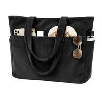 beifon Bolsa de playa de pana XXL Familia 25L/18L con cremallera, bolso grande para mujer, bolso de la compra, bolsa de baño, bolsa para ordenador portátil con compartimento para portátil de 17